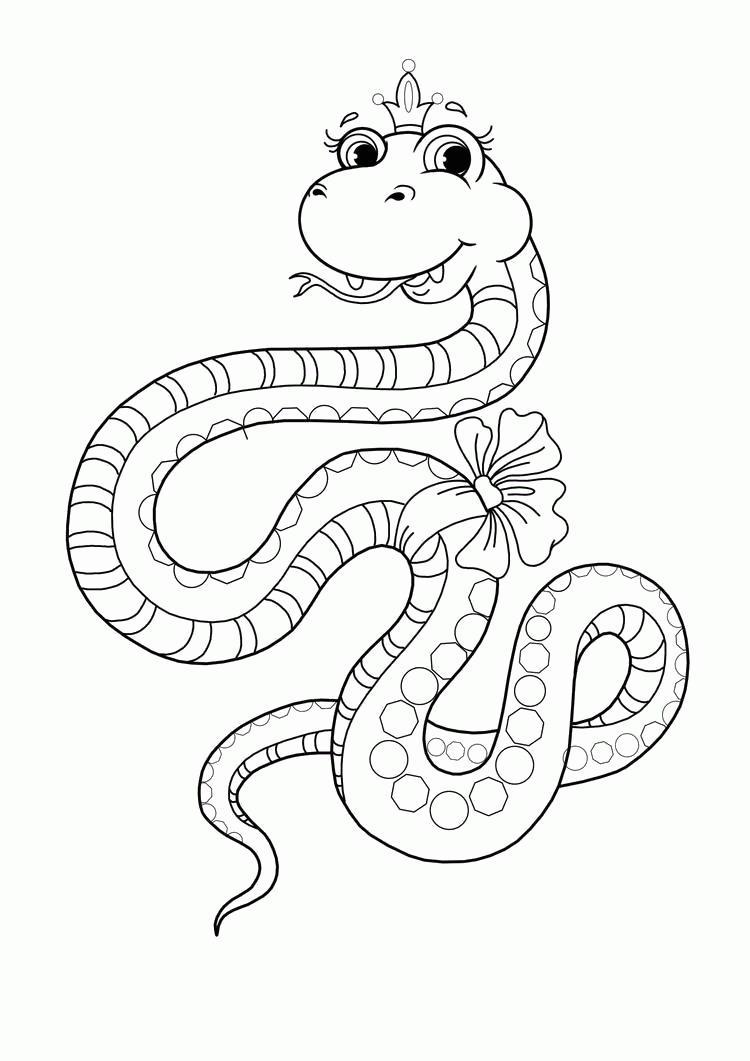 Название: Раскраска Раскраска Змея с бантиком. Скачать Змея.  Распечатать Дикие животные. Категория: . Теги: .