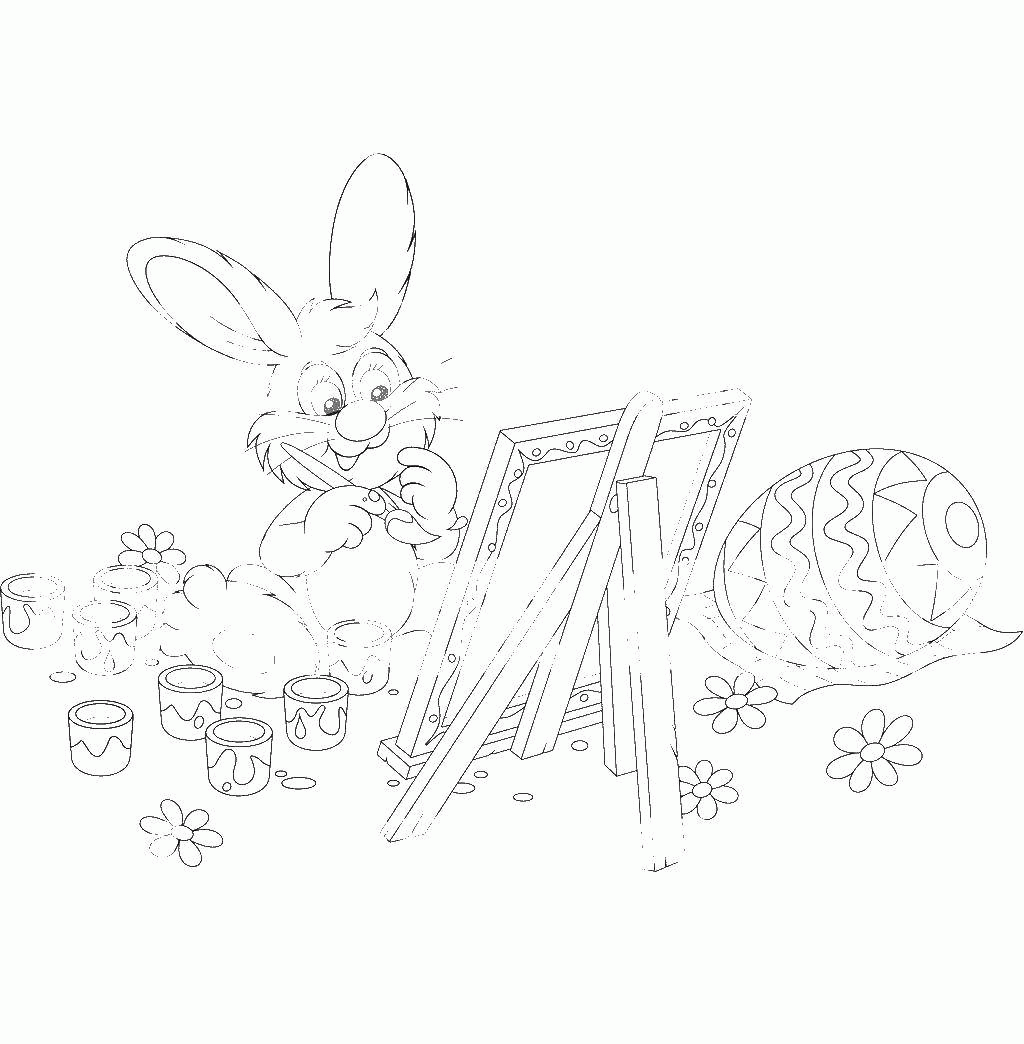 Название: Раскраска Пасхальный кролик рисует. Категория: . Теги: .