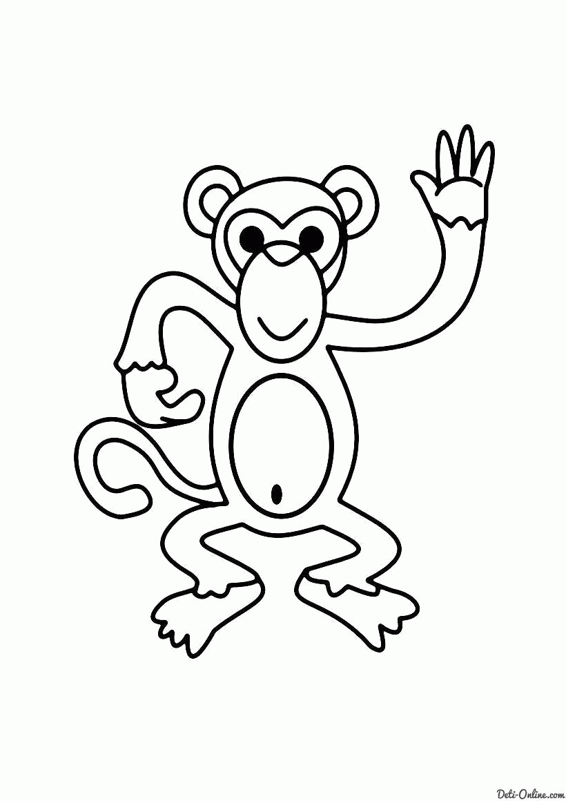 Название: Раскраска Раскраска  Обезьяна говорит привет. Скачать обезьяна.  Распечатать Дикие животные. Категория: . Теги: .