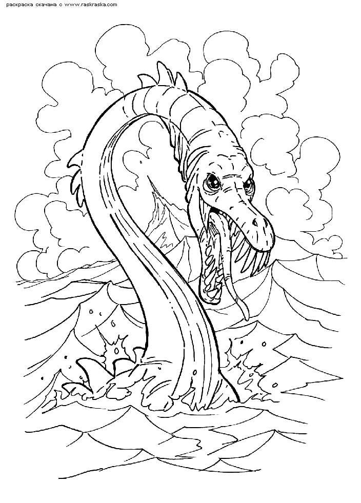 Название: Раскраска Раскраска Морской змей. Раскраска Морское чудище, морское чудовище, раскраска морского змея, скачать разукрашку. Категория: . Теги: .