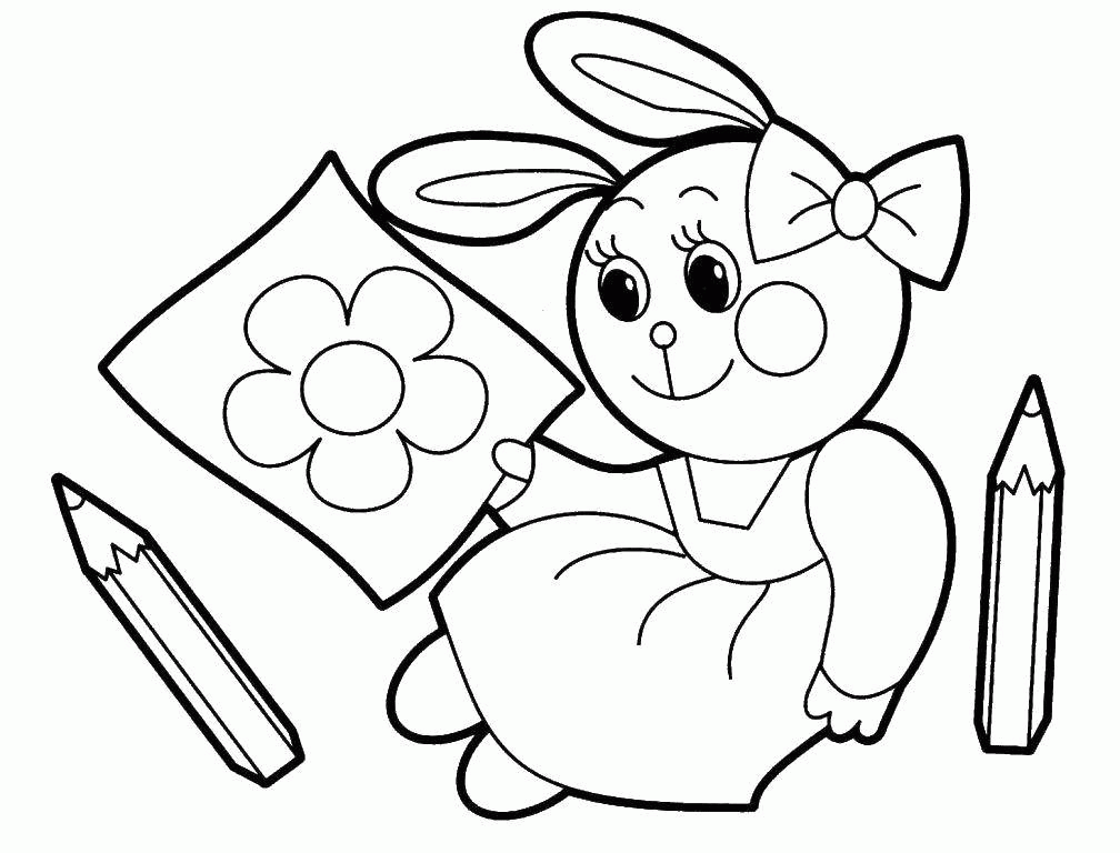 Название: Раскраска Кролик рисует цветок. Категория: . Теги: .