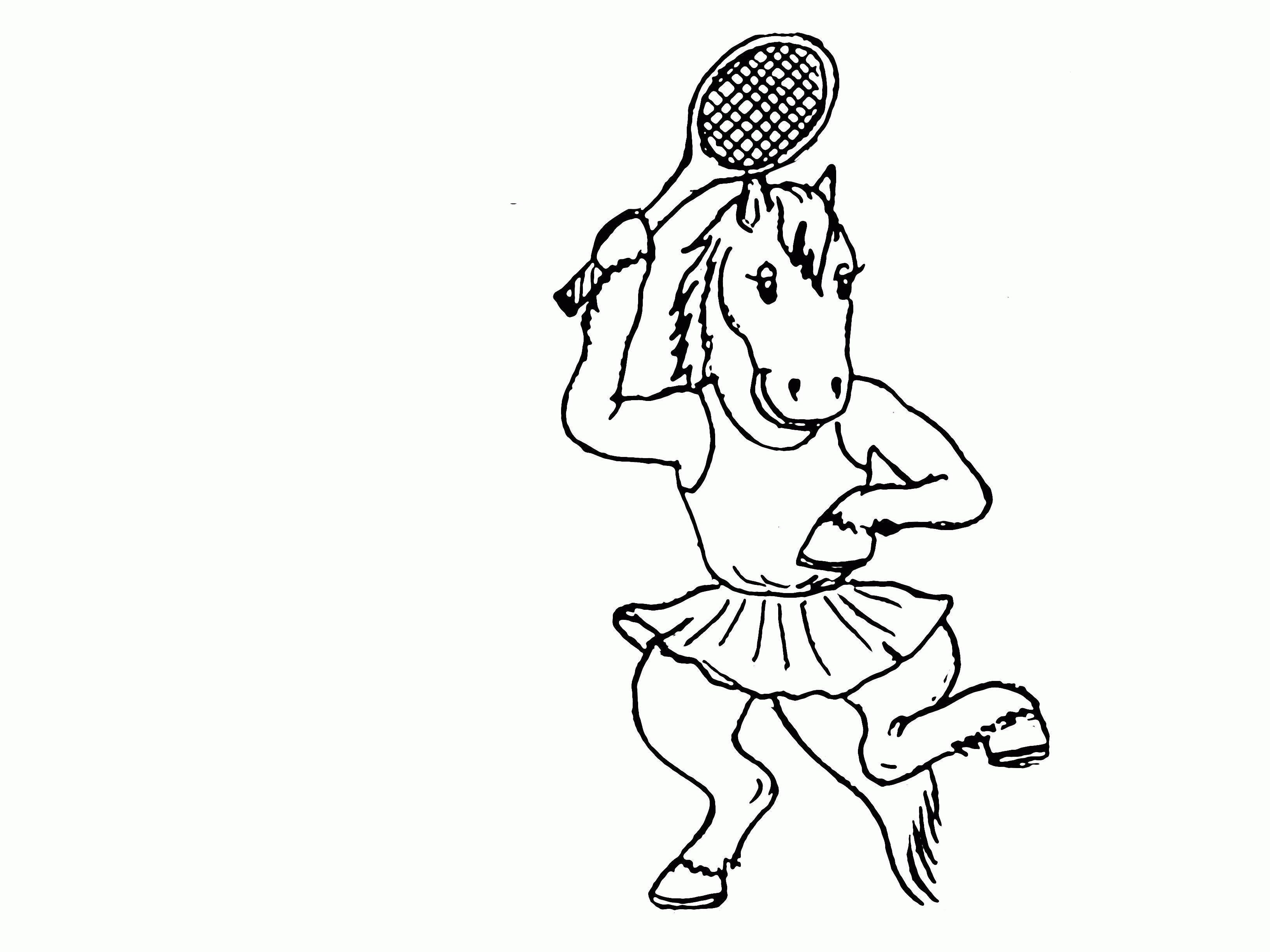 Название: Раскраска Лошадь в юбочке с теннисной ракеткой. Категория: . Теги: .