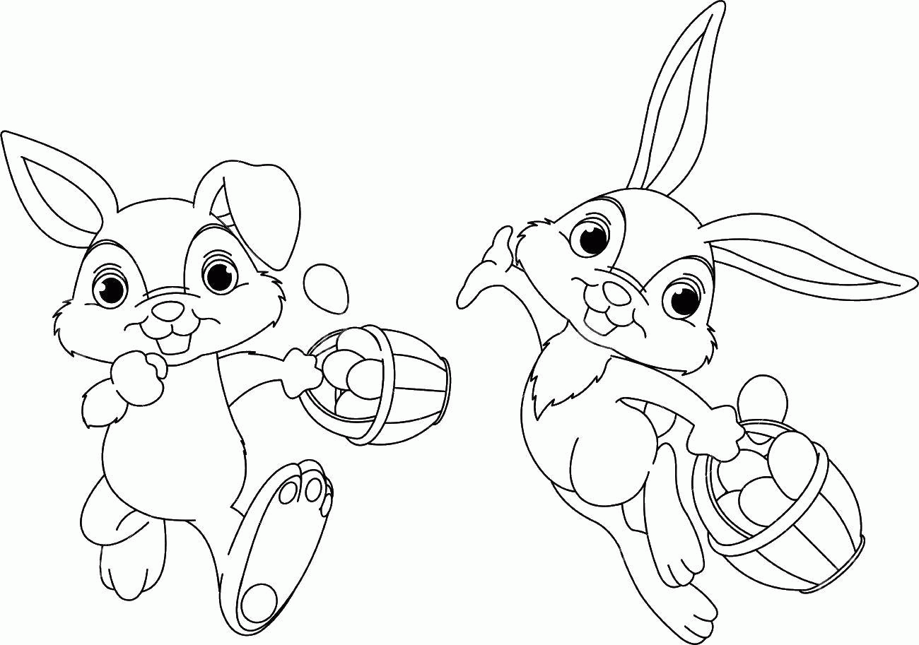 Название: Раскраска Пасхальные кролики с корзинкой с яйцами. Категория: . Теги: .