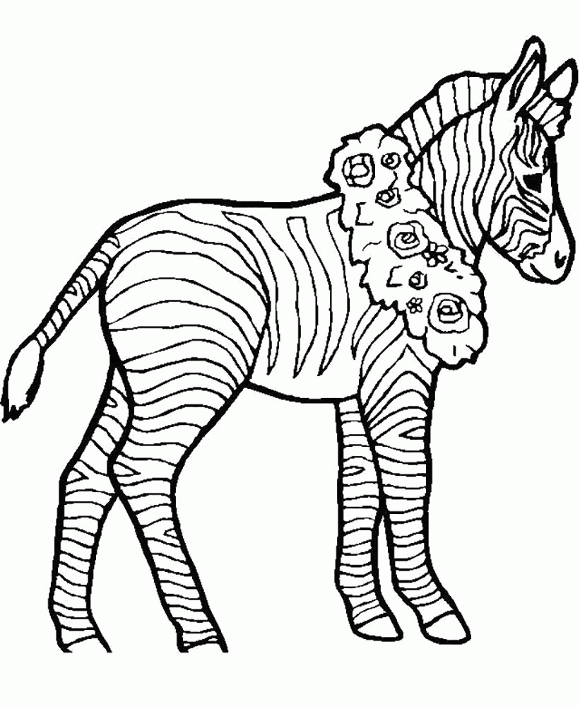 Название: Раскраска Раскраска  зебра с венком на шее. Скачать зебра.  Распечатать Дикие животные. Категория: . Теги: .