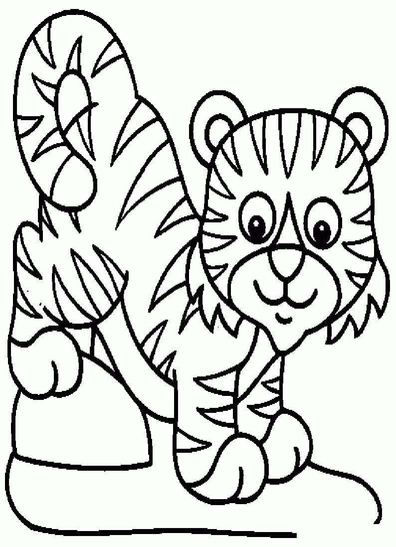 Название: Раскраска Раскраска Маленький тигренок. Скачать Тигр.  Распечатать Дикие животные. Категория: . Теги: .