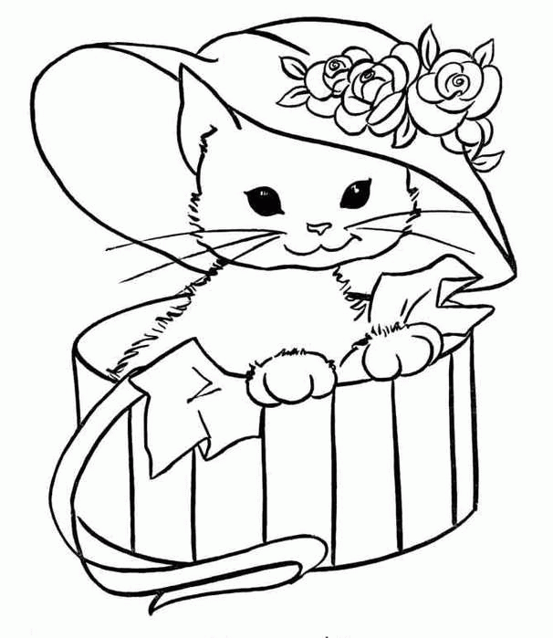 Название: Раскраска Раскраски кошки  раскраска, кошка, шляпа, ящик. Категория: . Теги: .