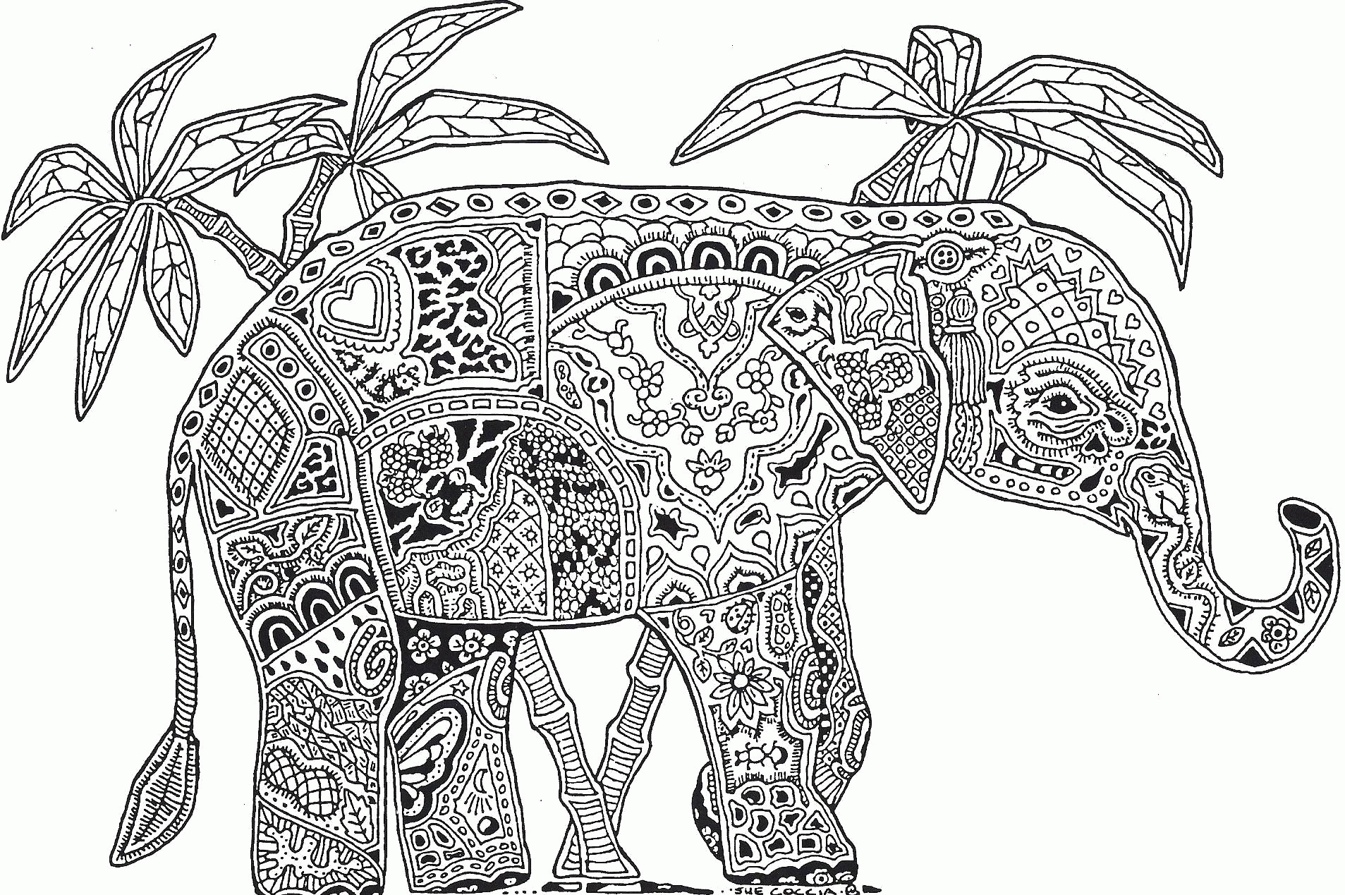 Название: Раскраска Раскраска Антистресс большой слон. Скачать слон.  Распечатать Дикие животные. Категория: . Теги: .
