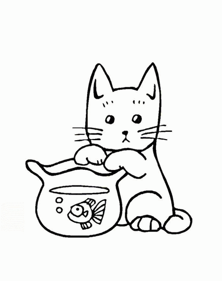 Название: Раскраска Рисунок кошка ловит рыбку. Категория: . Теги: .