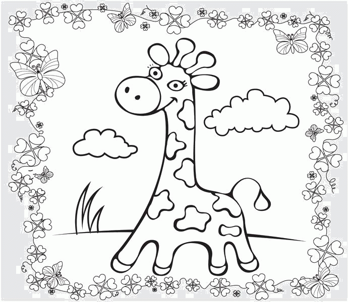 Название: Раскраска Раскраска Красивая детская  жирафка. Скачать жираф.  Распечатать Дикие животные. Категория: . Теги: .