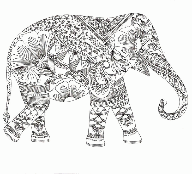 Название: Раскраска Раскраска Этнический слон. Скачать животные, узоры.  Распечатать антистресс. Категория: . Теги: .
