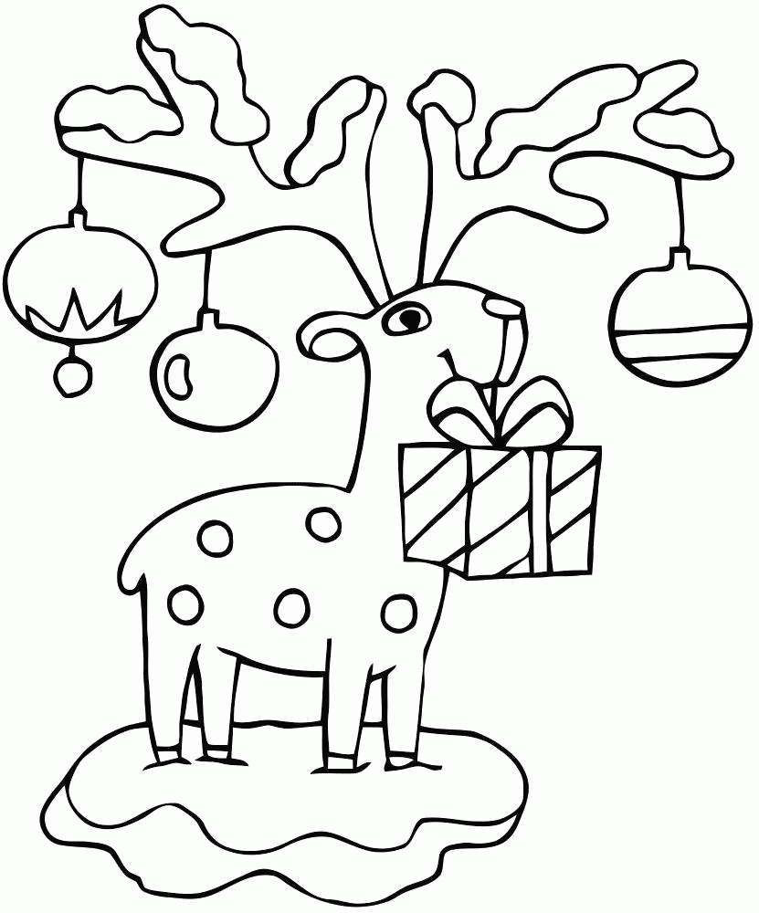Название: Раскраска Раскраска олень с игрушками, наряженный олень. Скачать Рождество.  Распечатать Рождество. Категория: . Теги: .