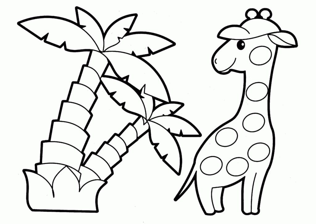 Название: Раскраска Раскраски для малышей скачать бесплатно, распечатать, жираф и пальмы. Категория: . Теги: .