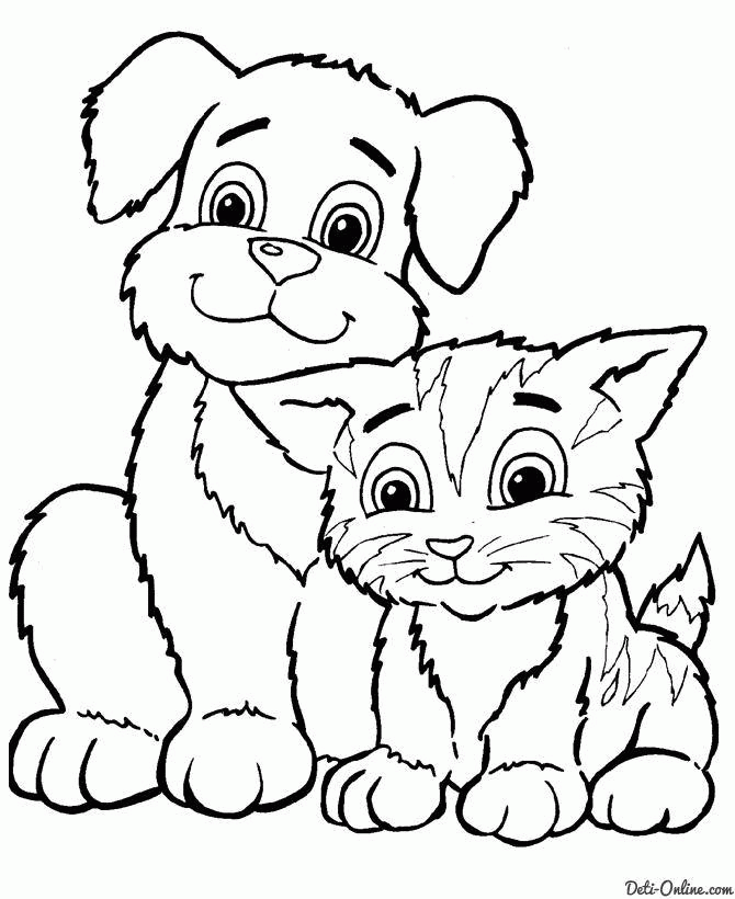 Название: Раскраска Рисунок котенок и собака. Категория: . Теги: .