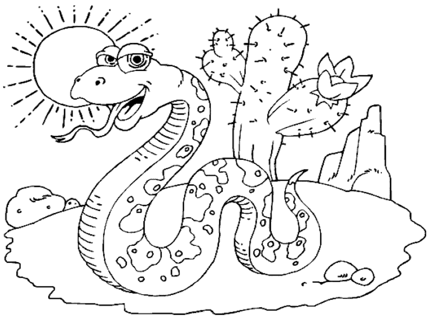 Название: Раскраска змея на солнышке в пустыне. Категория: . Теги: .