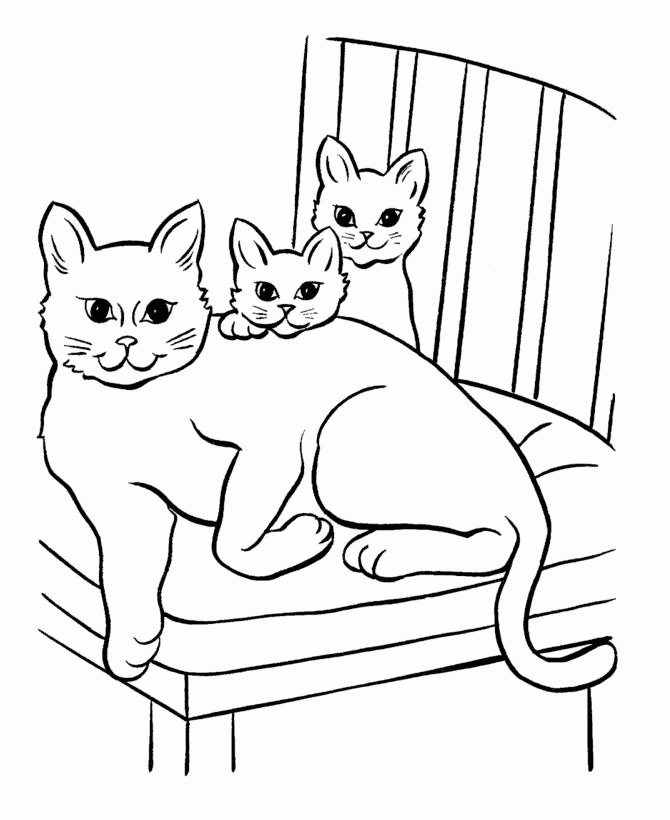 Название: Раскраска Раскраска кошка и два котенка. Категория: . Теги: .