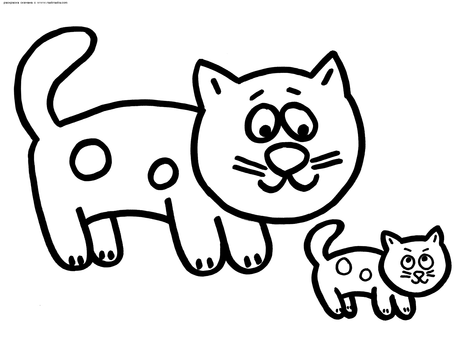 Название: Раскраска Раскраска Кошка с котенком. Раскраска Крупные раскраски, раскраски для детей 3 лет. Категория: . Теги: .