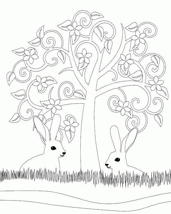 Название: Раскраска Кролики под деревом. Категория: . Теги: .
