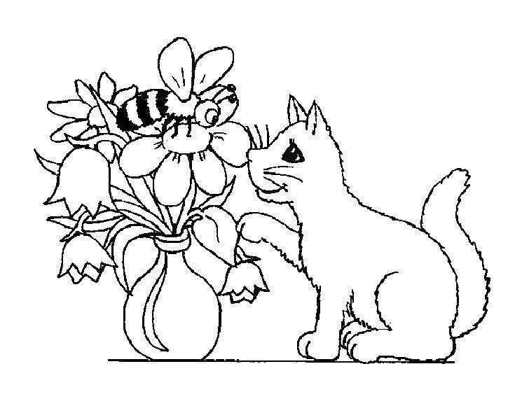 Название: Раскраска Кошка и ваза с цветами. Категория: . Теги: .