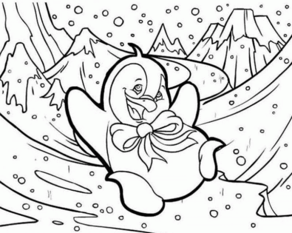 Название: Раскраска Зима, пингвин катается с горки. Категория: . Теги: .