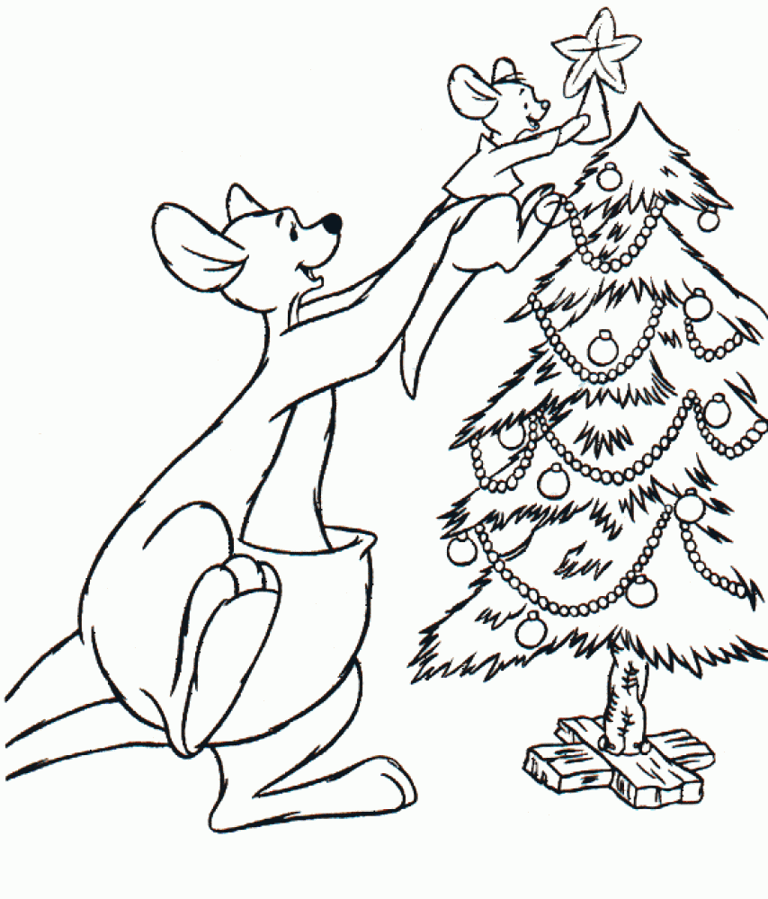 Название: Раскраска Кенгуру и ее сынок наряжают новогоднюю елку. Категория: . Теги: .