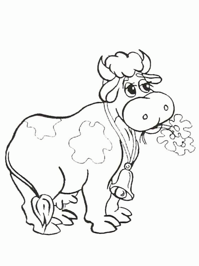 Название: Раскраска Корова с колокольчиком жует цветочки. Категория: . Теги: .