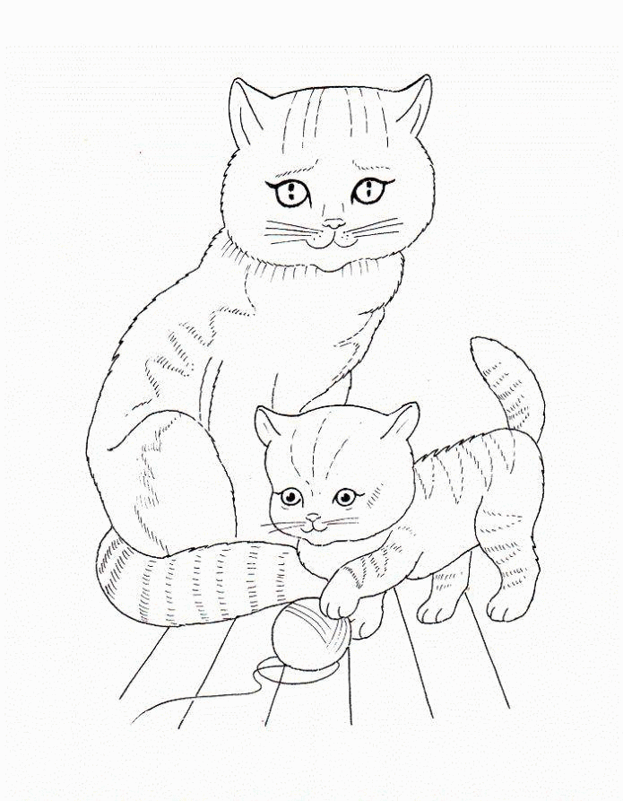Название: Раскраска Название: Раскраска Рисунок мамы  кошки и котенка. Категория: домашние животные. Теги: кошка, кот.. Категория: . Теги: .