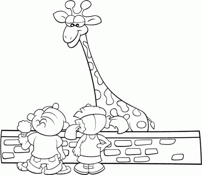 Название: Раскраска Дети смотрят на жирафа. Категория: . Теги: .