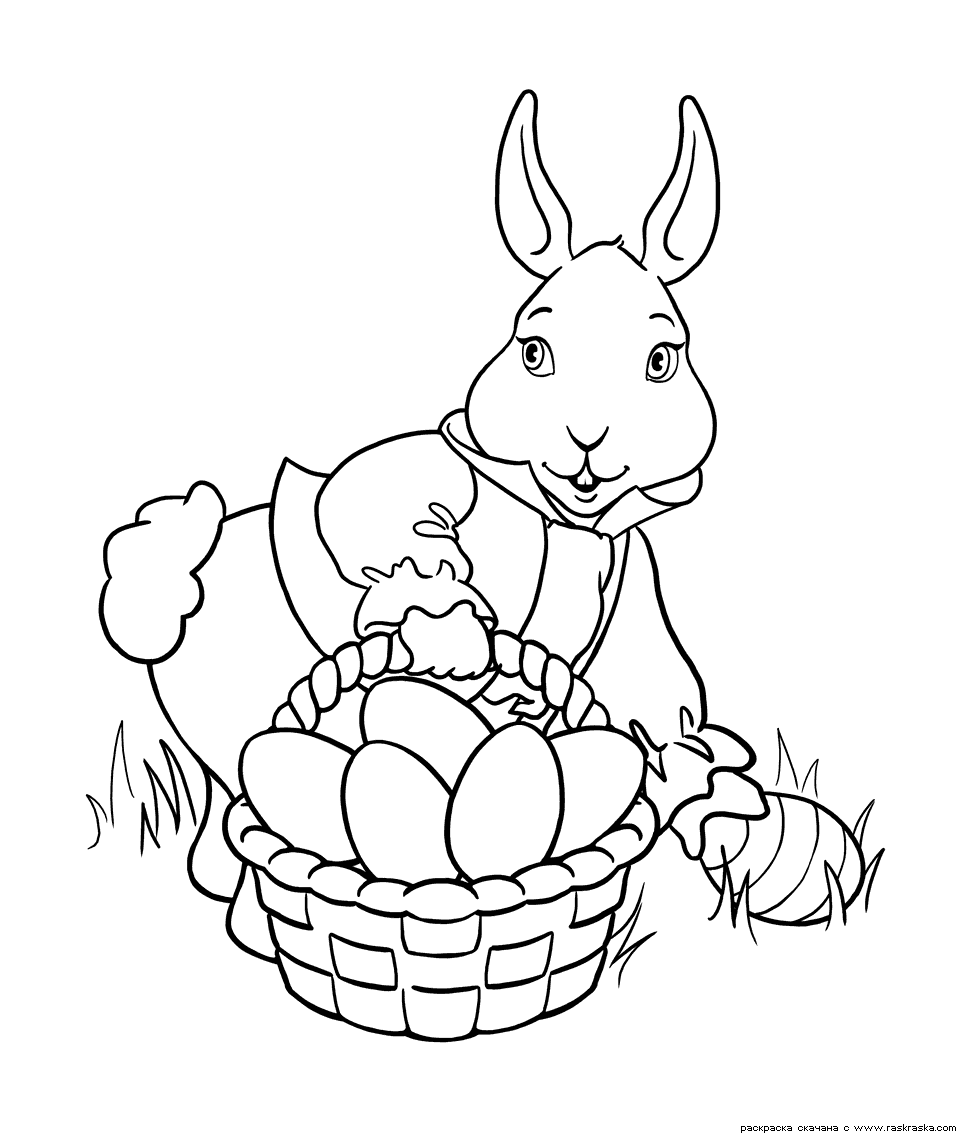 Название: Раскраска Раскраска Пасхальный кролик. Раскраска Кролик собирает пасхальные яйца. Категория: . Теги: .