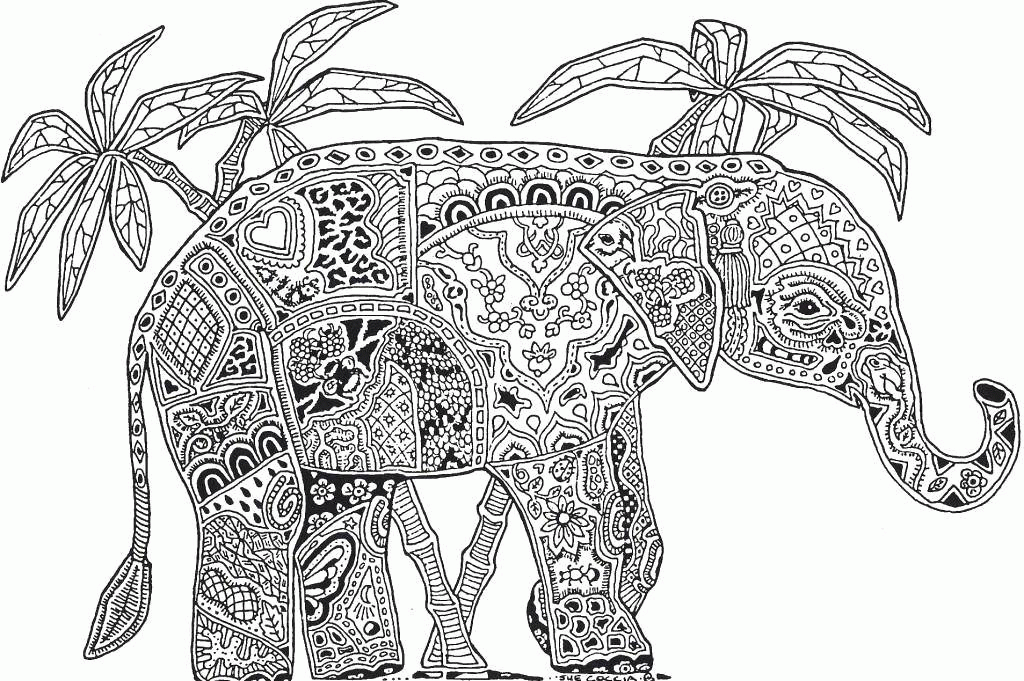 Название: Раскраска Узорный слон среди пальм. Категория: . Теги: .