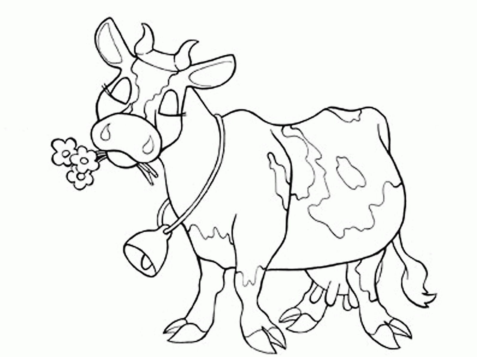 Название: Раскраска Корова с колокольчиком жует цветочки. Категория: . Теги: .