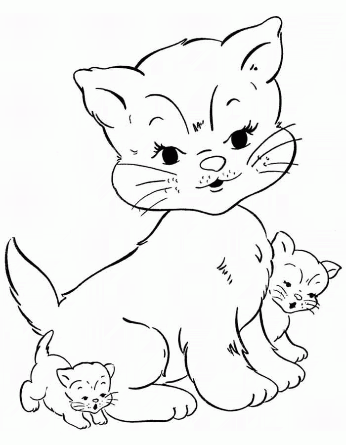 Название: Раскраска Детские раскраски для девочек и мальчиков, кошка с котятами. Категория: . Теги: .