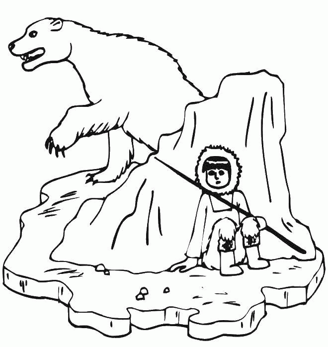 Название: Раскраска Эскимос и белый медведь. Категория: . Теги: .