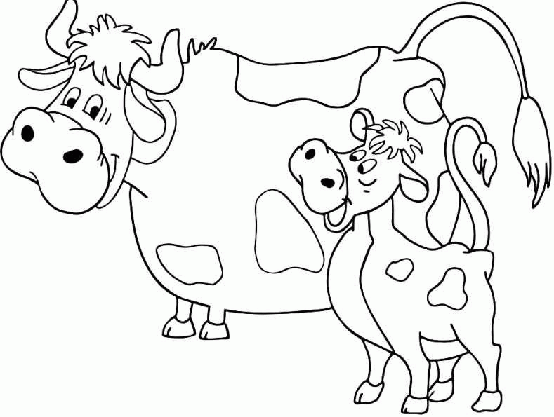 Название: Раскраска Раскраска Рисунок  корова и бычок Скачать корова.  Распечатать ,домашние животные,. Категория: . Теги: .