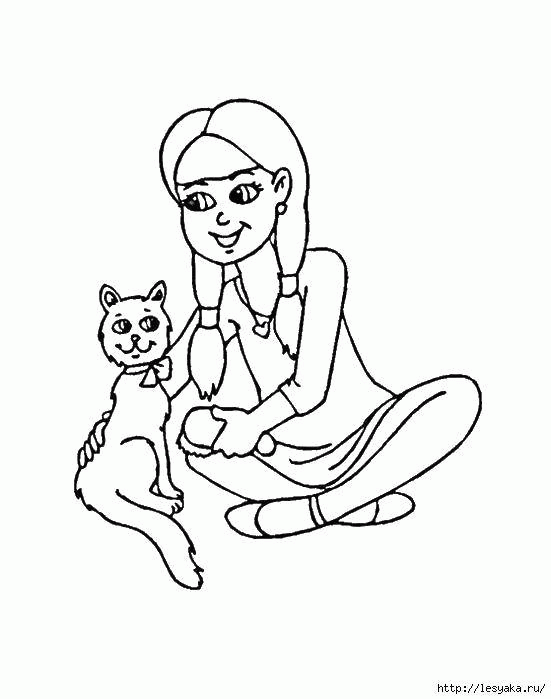 Название: Раскраска Девочка и кошка. Категория: . Теги: .