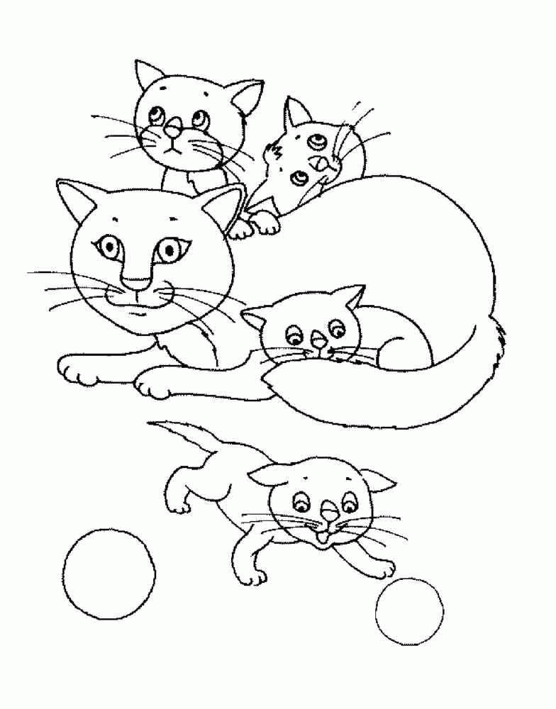 Название: Раскраска Кошка с тремя игривыми котятами. Категория: . Теги: .