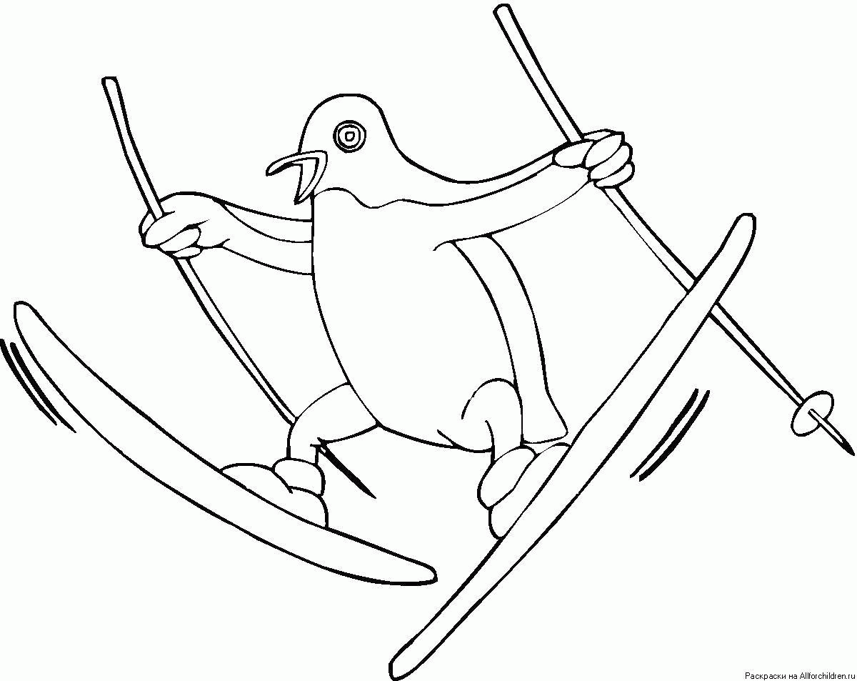 Название: Раскраска Пингвиненок на лыжах. Категория: . Теги: .