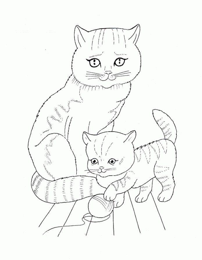 Название: Раскраска Мама кошка с котёнком. Категория: . Теги: .