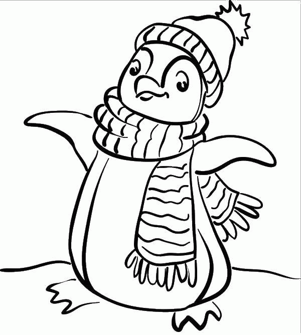 Название: Раскраска Пингвинчик зимой тепло одет. Категория: . Теги: .