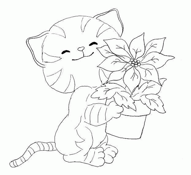 Название: Раскраска Раскраска кошка и горшок с цветком. Категория: . Теги: .
