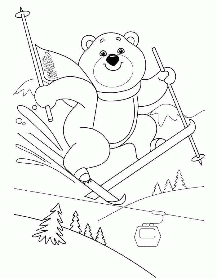 Название: Раскраска Медведь на лыжах. Категория: . Теги: .
