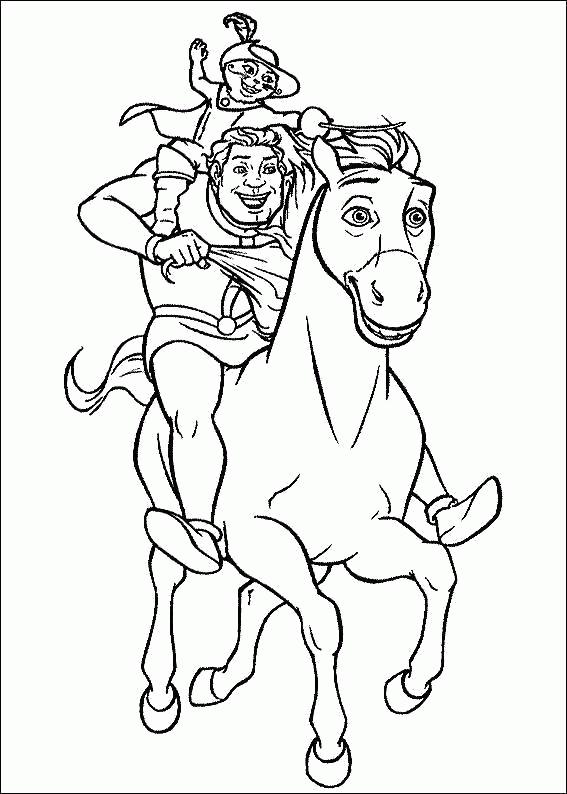 Название: Раскраска Раскраска Шрек и кот скачут на лошади спасать принцессу Фиону.  Лошадь, Шрек, Кот. Скачать шрек.  Распечатать шрек. Категория: . Теги: .