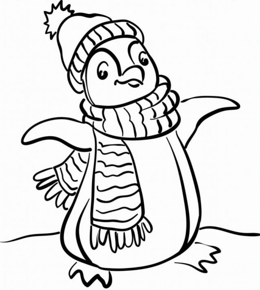 Название: Раскраска Пингвин в шарфе и шапочке. Категория: . Теги: .