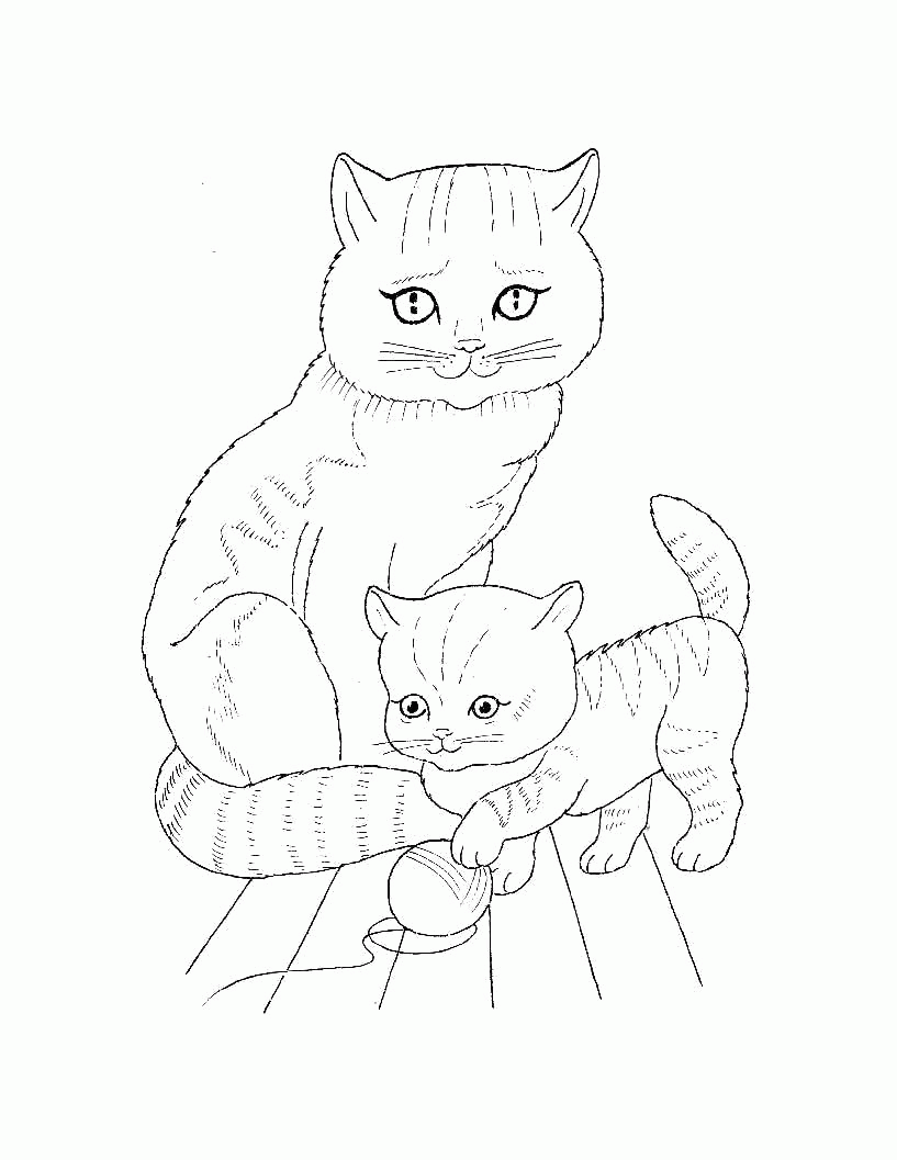 Название: Раскраска Раскраска  для самых маленьких  Домашние животные. Кошка с котенком который играется с клубком. Скачать кошка, Котенок.  Распечатать Домашние животные. Категория: . Теги: .
